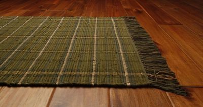 Homespice Courtyard Green Beige Black Cotton Woven Fringed Rag Rug