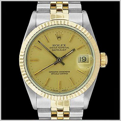 ROLEX MIDSIZE TWO TONE DATEJUST CHAMPAGNE DIAL WATCH