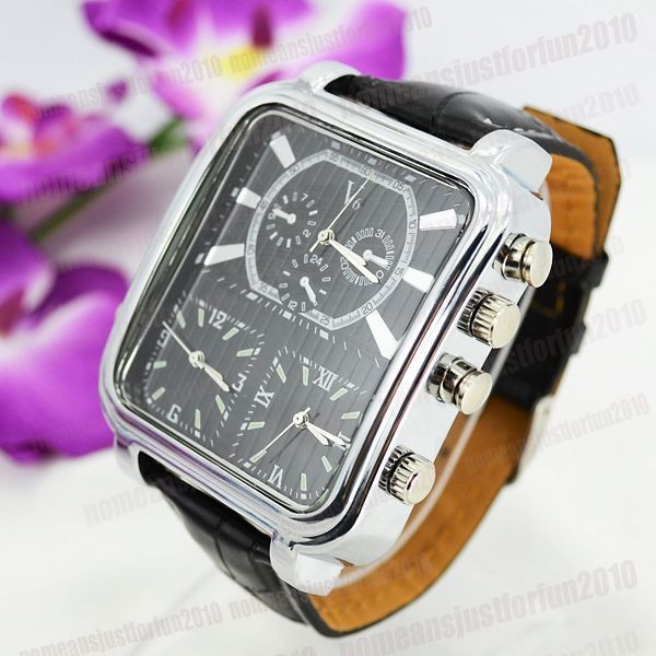   Display Rectangle Quartz Mens Wrist Watch Black Leather Band M694B