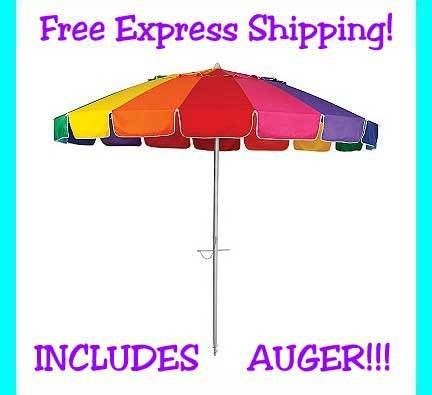 New 8 Foot Beach Umbrella Rainbow Adjustable Tilt Carry Bag 50+ UV 