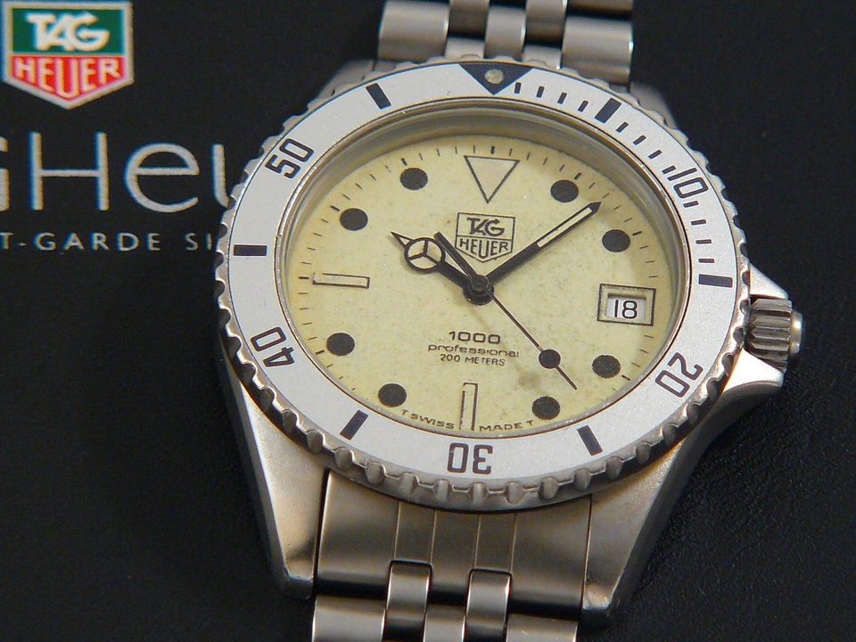 Rare TAG Heuer 1000 Submariner Man Pewter Grey with a Yellow Lumi dial 