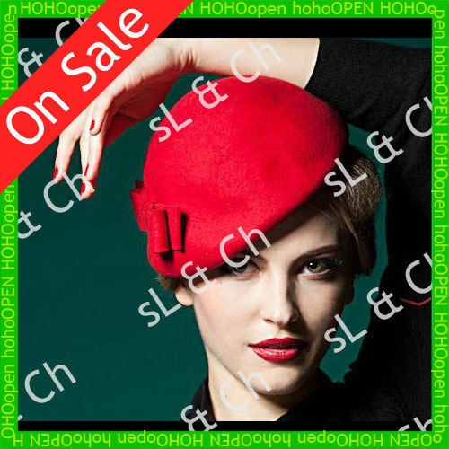 Stewardess Wool Felt Vintage Retro Bowknot Beret Pillbox Hat 3 COLORS