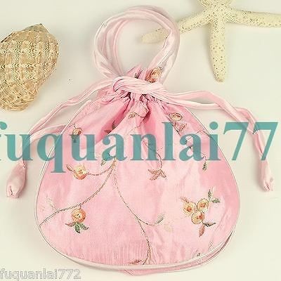 Wholesale 1PCS HANDMAKE SOFT PINK SILK Embroidery With FLOWERS HANDBAG