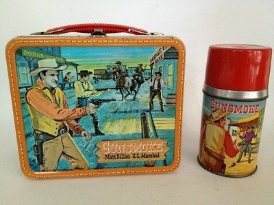 VINTAGE 1959 GUNSMOKE US MARSHALL MATT DILLON LUNCHBOX THERMOS ALADDIN 