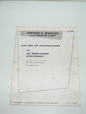 Ford 36 Snow Auger Owners Manual 80 100 T800 T1000 Tractor