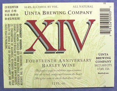   UNITA XIV FOURTEENTH ANNIVERSARY BARLEY WINE beer label UT 12oz