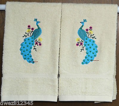 HUNGARIAN PEACOCK EMBROIDERED   2 BATH HAND TOWELS