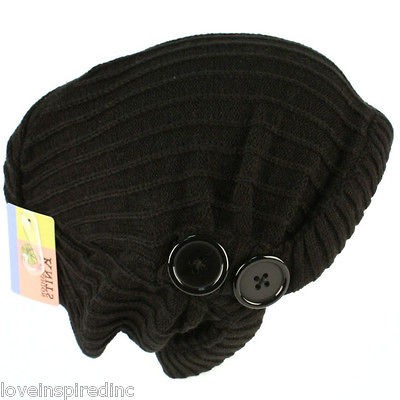 Slouchy Beanie With Buttons baggy Style Beanie Cap Ski Winter Skull 