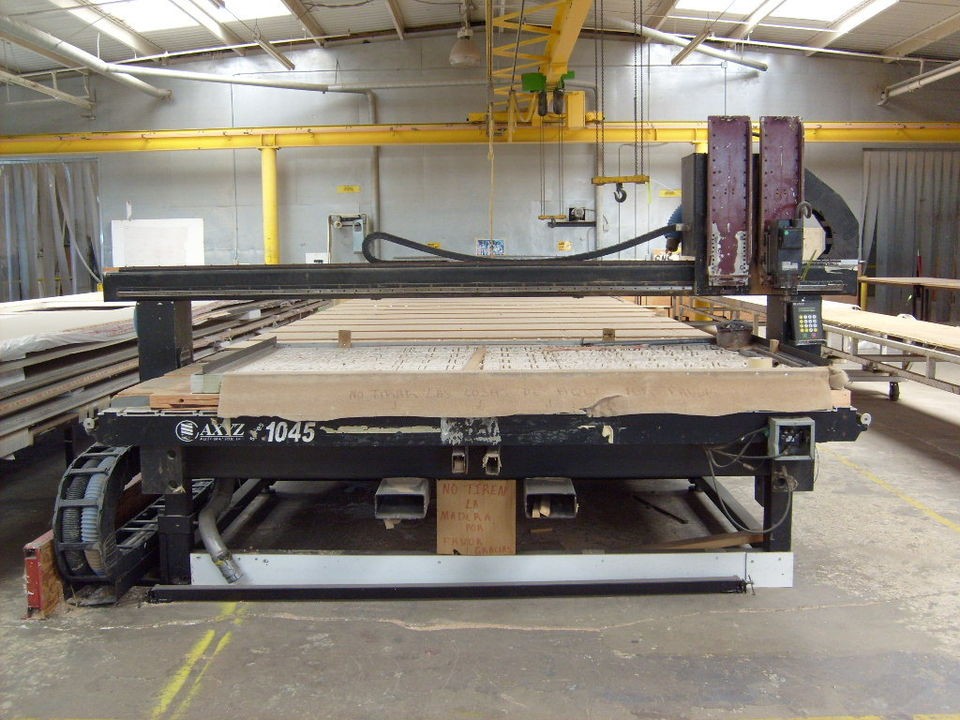 AXYZ CNC router 10ft x 45ft table, 4 vacuum tables w pump & auto glue 