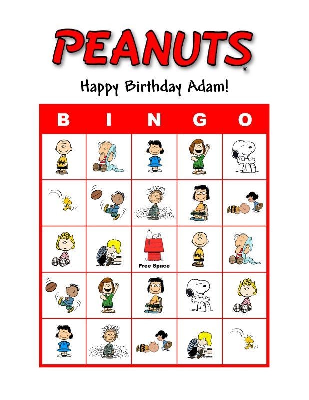 Peanuts Snoopy Birthday Party Game Bingo Cards