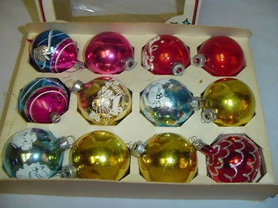 Christmas Tree Ornaments Town Bell Heart Santa Deer Church 12 Box 2.25 