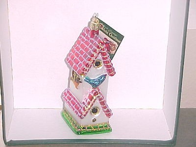 Tall birdhouse Old World Christmas glass ornament