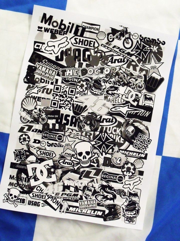 A3 size B&W moto gp motorbike decal sticker bomb bombing sheet Bike 