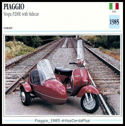 Bike Card 1985 Piaggio P200E Vespa Scooter Sidecar wasp