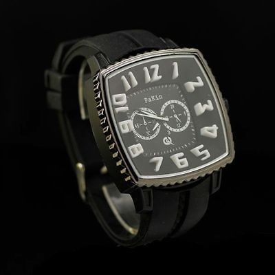   Mens Big Square Face Rubber Silicone Band Fashion Wrist Watch Black