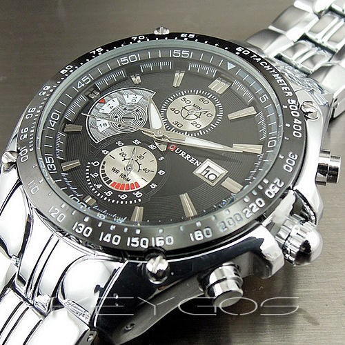   QUARTZ HOUR DIAL DATE BLACK CLOCK SPORT MEN STEEL WRIST WATCH WV105