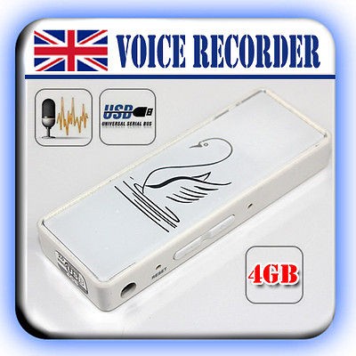 White REC 4GB Dictaphone USB pen Drive Memory Stick digital voice 