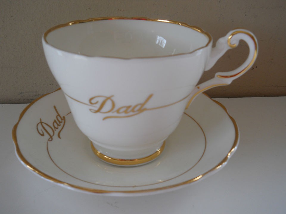 REGENCY BONE CHINA  DAD  CUP AND SAUCER SET   GOLD TRIM   BEAUTIFUL 