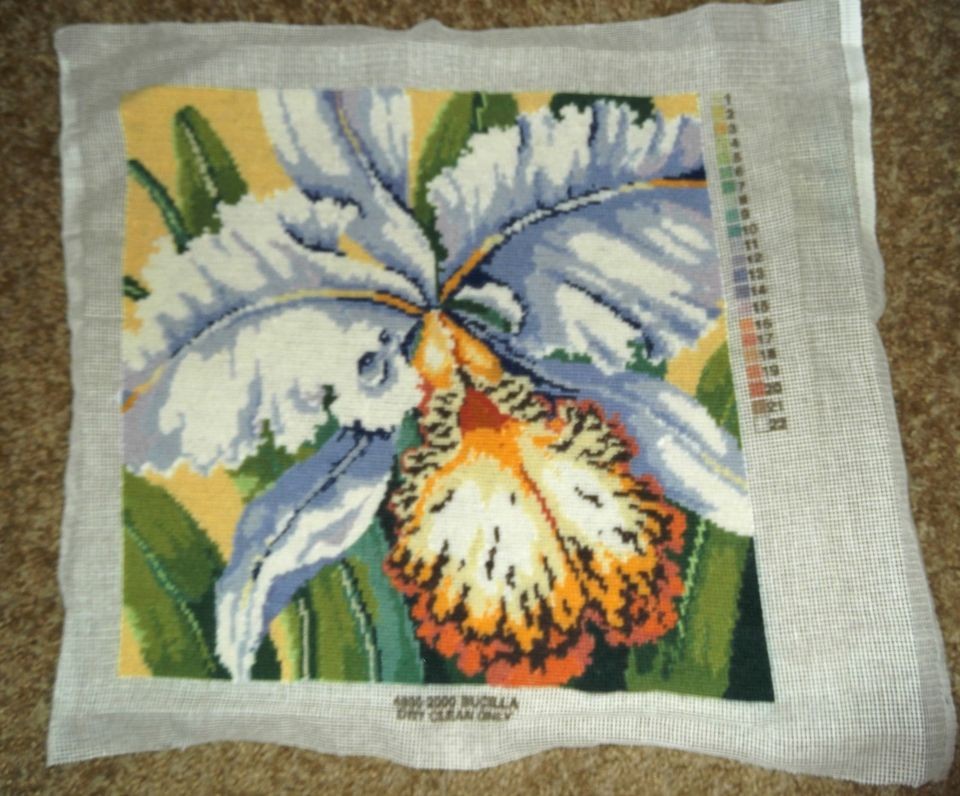 Bucilla ORCHID Needlepoint Pillow Picture Barbara Baatz Floral 