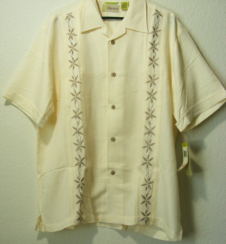     Mens L S/S Yellow Guyabera Cigar Mexican Cuban Wedding Shirt NWT