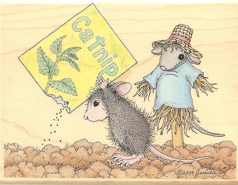 HOUSE MOUSE Wood Mounted Rubber Stamp Stampabilities Planting Catnip 