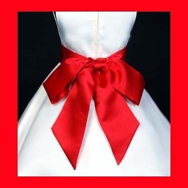 WEDDING CHERRY RED PAGEANT FLOWER GIRL DRESS SATIN SASH