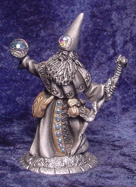 Very Detailed PEWTER WIZARD with Dragon Staff & Crystals