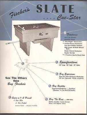 M0587 Coin OP Flyer Fischers Slate Cue Star Pool