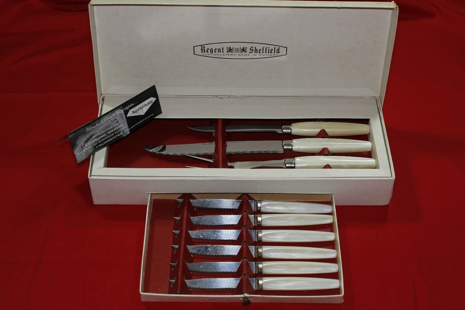 9pc REGENT SHEFFIELD PEARLINE CARVING SET STEAK KNIFE STAINLESS 