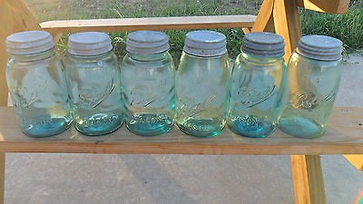 Blue Quart Ball Mason jars w/zinc lids weddings All Vintage