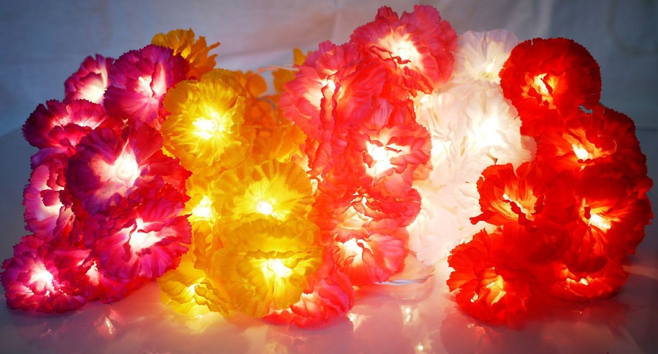 20 CARNATION FLOWER FAIRY STRING LIGHTS 3M   PARTY/DECORATION/WEDDING 