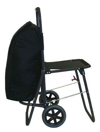   Wheeled Black Funky Festival/Shopping Trolley with Seat and Cool bag