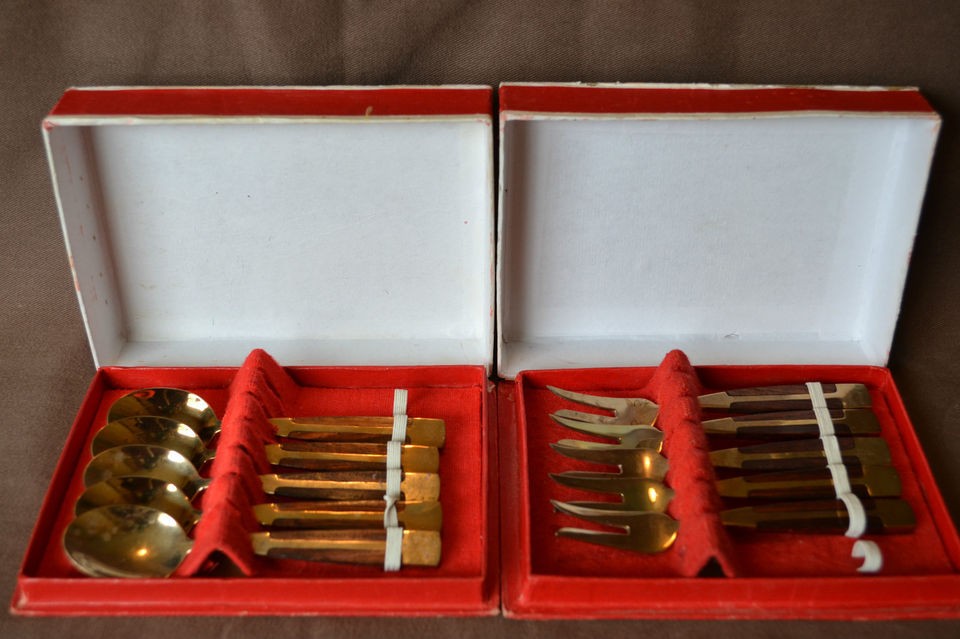 Bronze Sampler 5 Spoons & 5 Forks in Original Boxes Thailand 