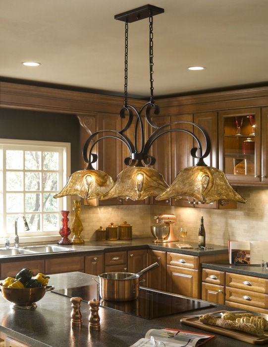   REVIVAL BRONZE & AMBER KITCHEN ISLAND LIGHT FIXTURE CHANDELIER