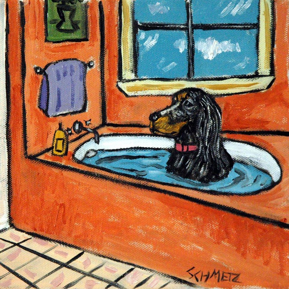 GORDON SETTER taking a b ath DOG ART TILE COASTER