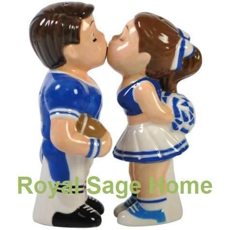 Salt Pepper Shakers Football Player Kissing Cheerleader