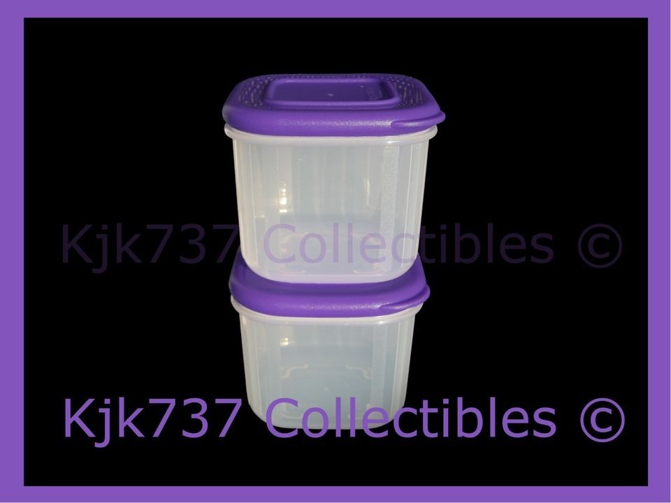   SQ TUPPERWARE 2 MINI CLEAR MATES SNACK FRIDGE CONTAINERS PURPLE ¾ CUP