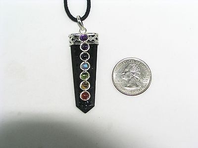 BLACK TOURMALINE Chakra Flat Point Pendant & Cord ♥Crystal 