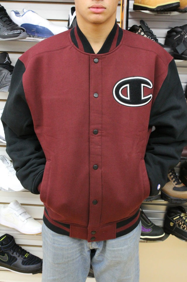 Champion Big C Burgundy Jet Black Polyester Mens Varsity Letterman 