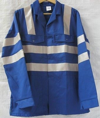 NEW Mens Blue Hi Viz Vis Reflective Work Overalls Mechanic Safety 