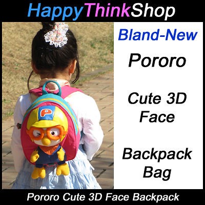 Korean Animation Pororo 3D Face Backpack Bag for Toddler Kids, Pororo 