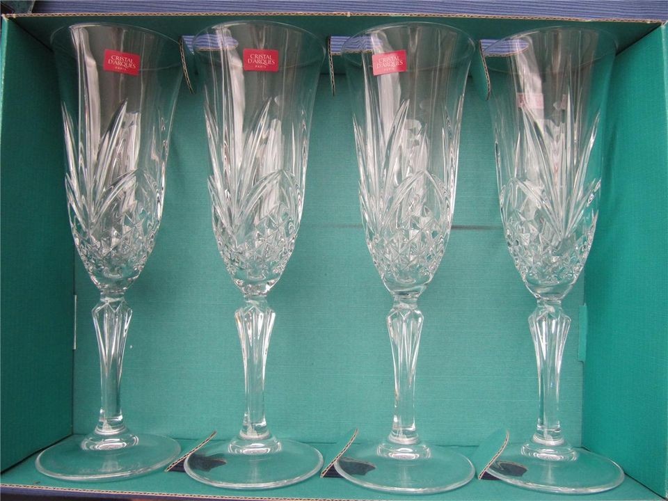   Salzburg Cristal de Flandre Champagne Flutes Paris France A Set of 4