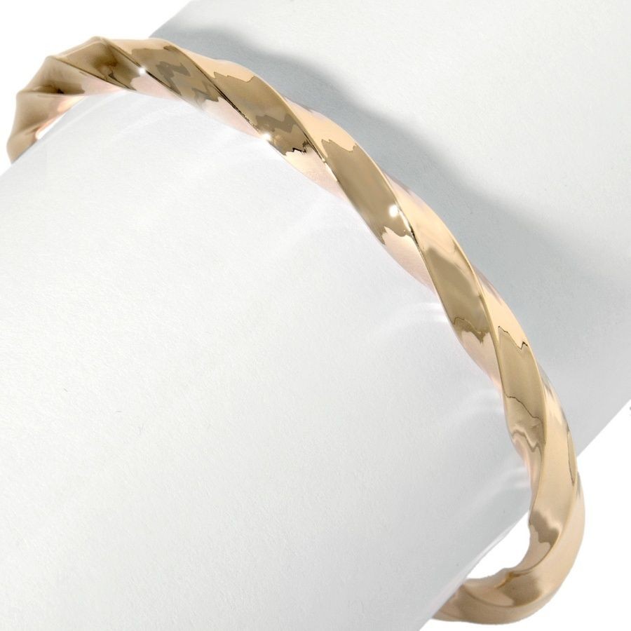 Technibond Twisted Bar Bangle Bracelet 14K Yellow Gold Clad 925 Silver 