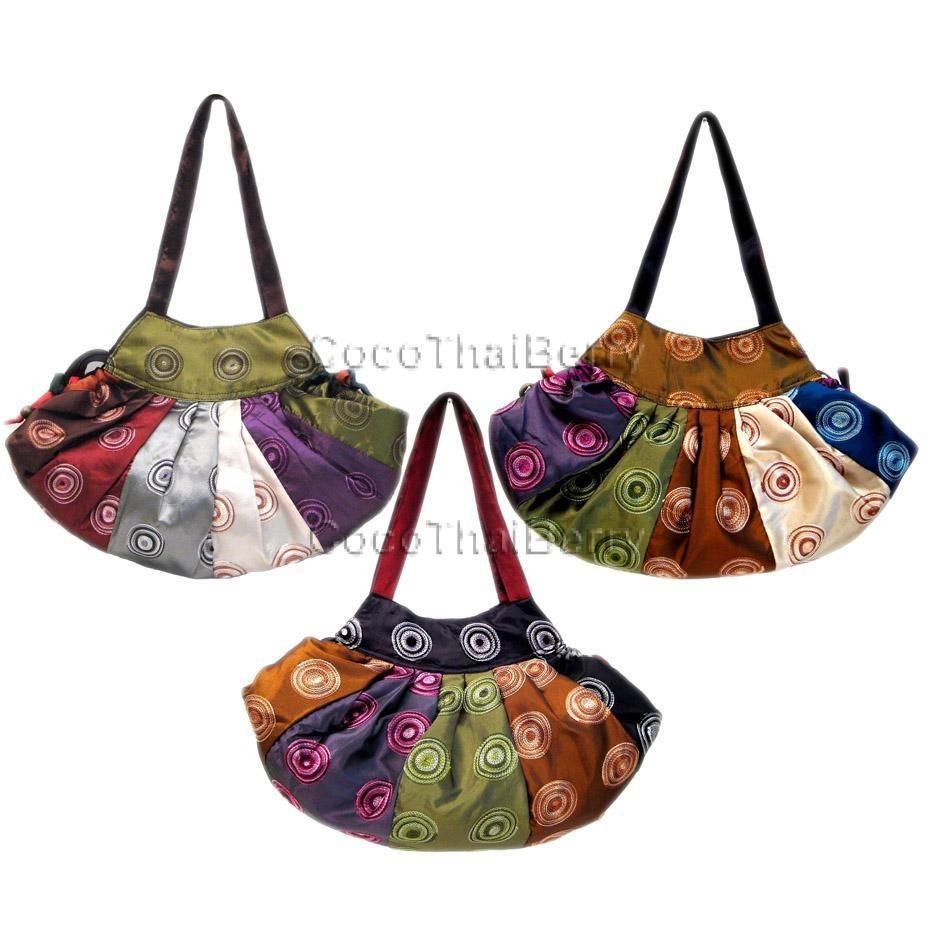   Hippie Hobo Boho Handmade Swirls Patchwork Pleated Cinch Bag Purse