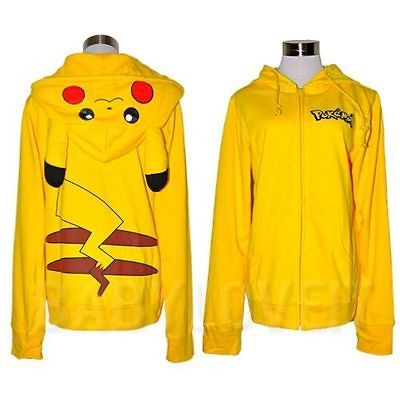   Pokemon Pikachu Ears Face Tail Zip Hoody Sweatshirt Hoodie Costume P04