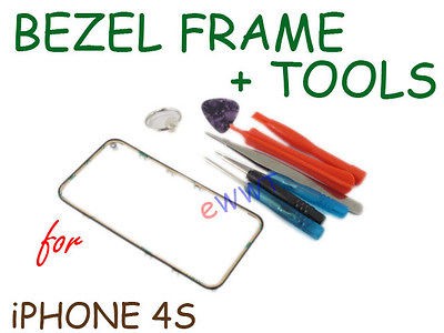   Black Front Side Glass Lens Bezel Frame +Tools for iPhone 4S GJHR113