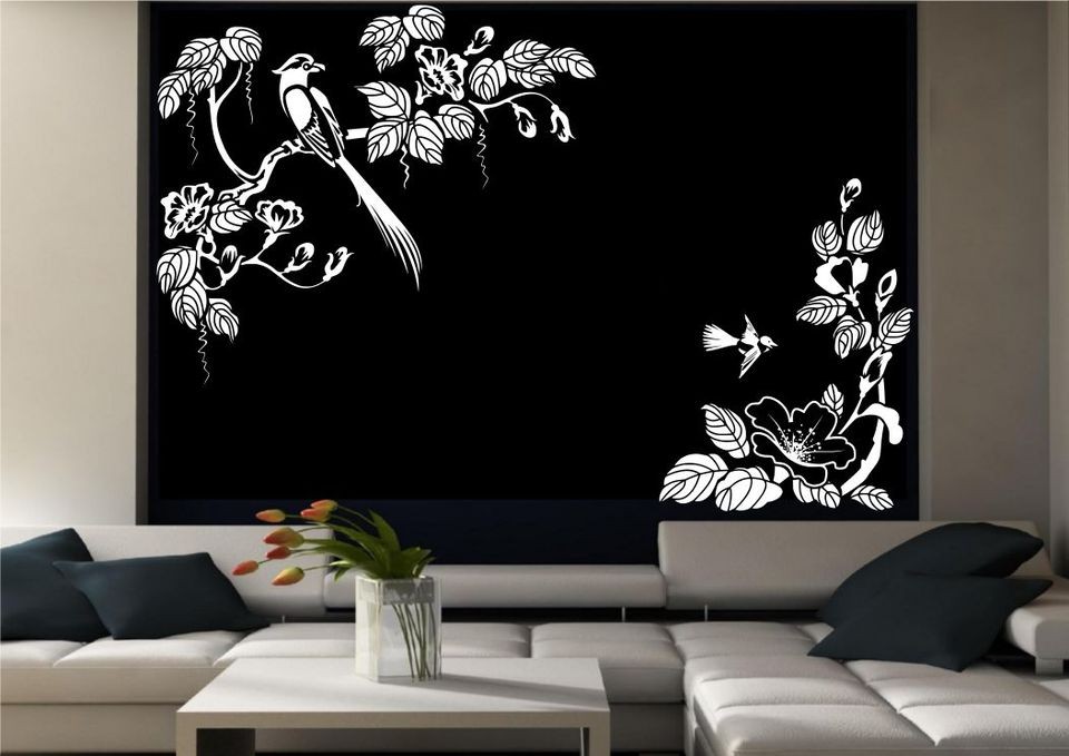 BIRD FLOWERS BUTTERFLY TREE WALL ART WALL STICKER DECAL MURAL STENCIL 