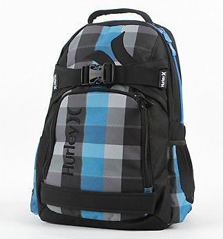 Hurley Honor Roll Backpack Skate Laptop Bag Plaid NEW Blue