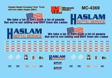 Microscale Decal N #60 4369 Haslam Septic Company Tank Truck with US 