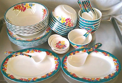 40 Piece Melamine Plastic GREEN Serving Dinner Bowl Plate Platter 